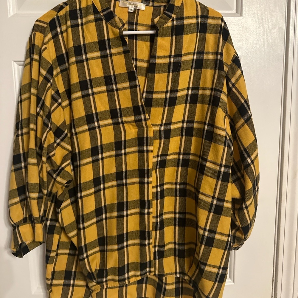 Andree Mustard and Black Checkered Top